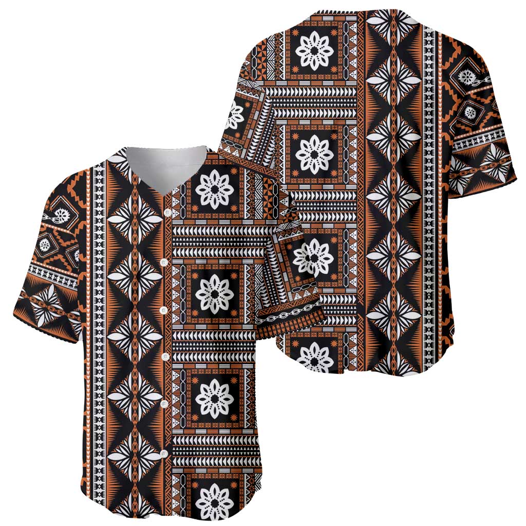 Fiji Masi Tapa Pattern Orange Baseball Jersey - Polynesian Pride