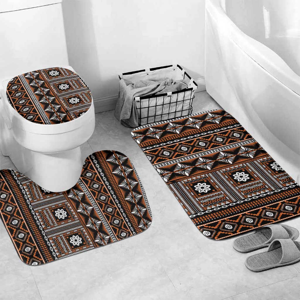 Fiji Masi Tapa Pattern Orange Bathroom Set - Polynesian Pride