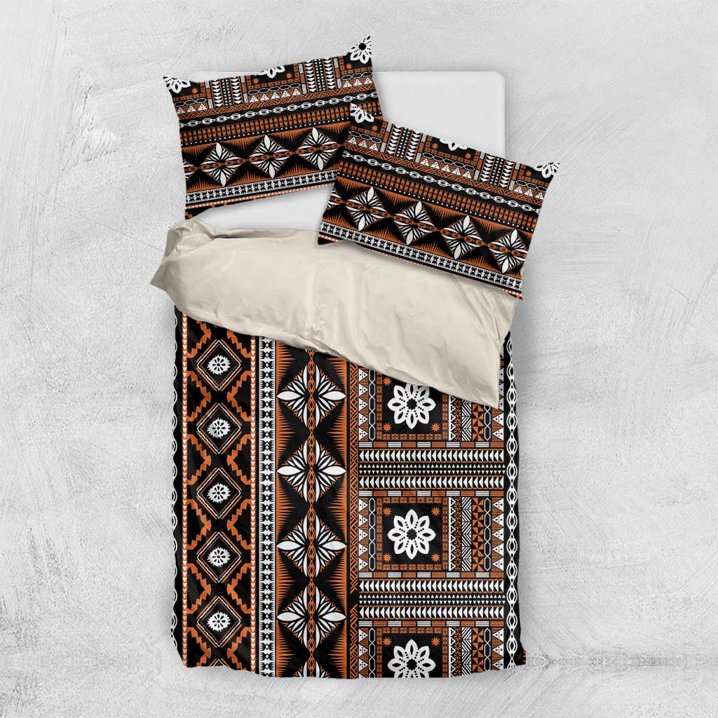 Fiji Masi Tapa Pattern Orange Bedding Set - Polynesian Pride