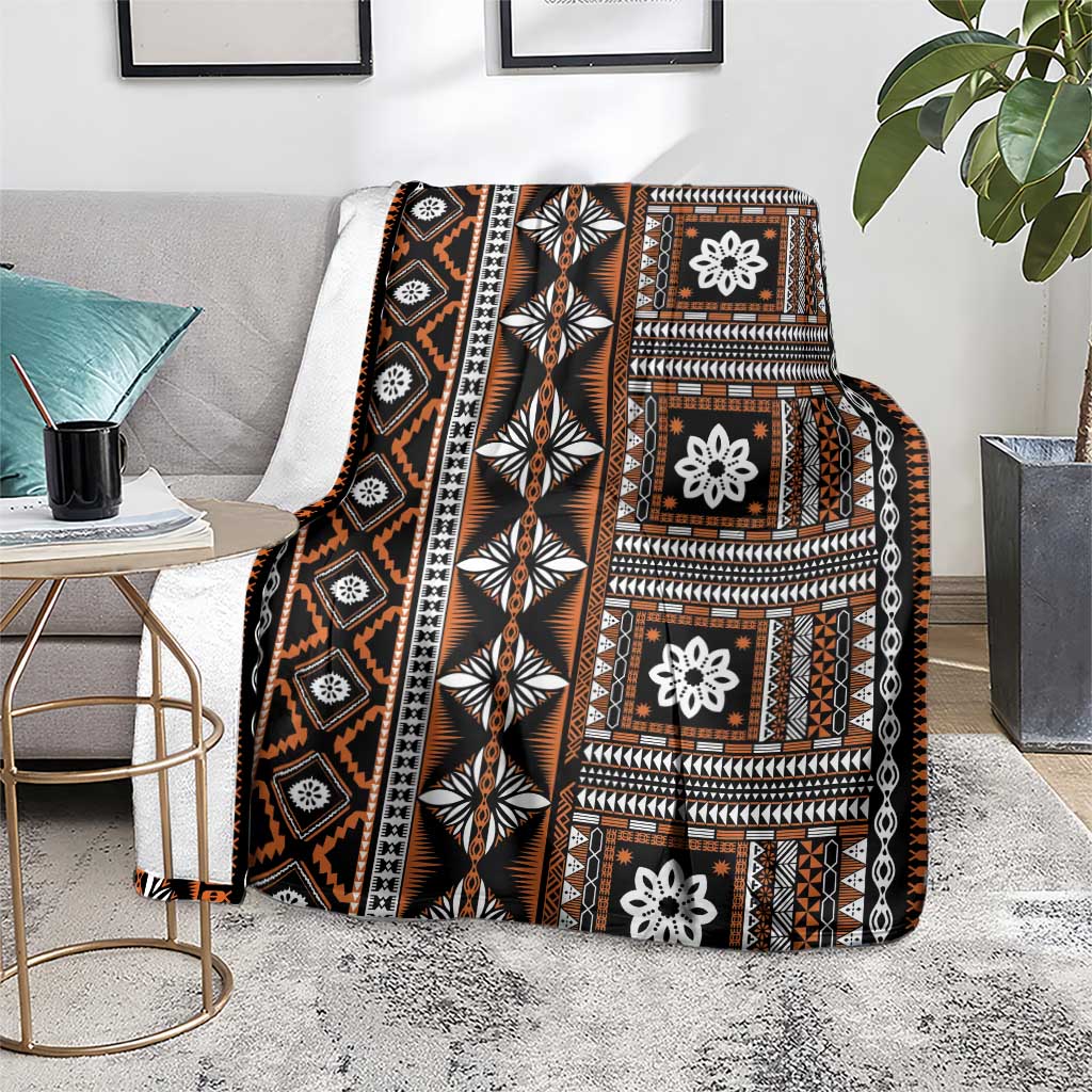 Fiji Masi Tapa Pattern Orange Blanket - Polynesian Pride