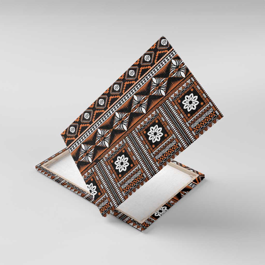 Fiji Masi Tapa Pattern Orange Canvas Wall Art - Polynesian Pride