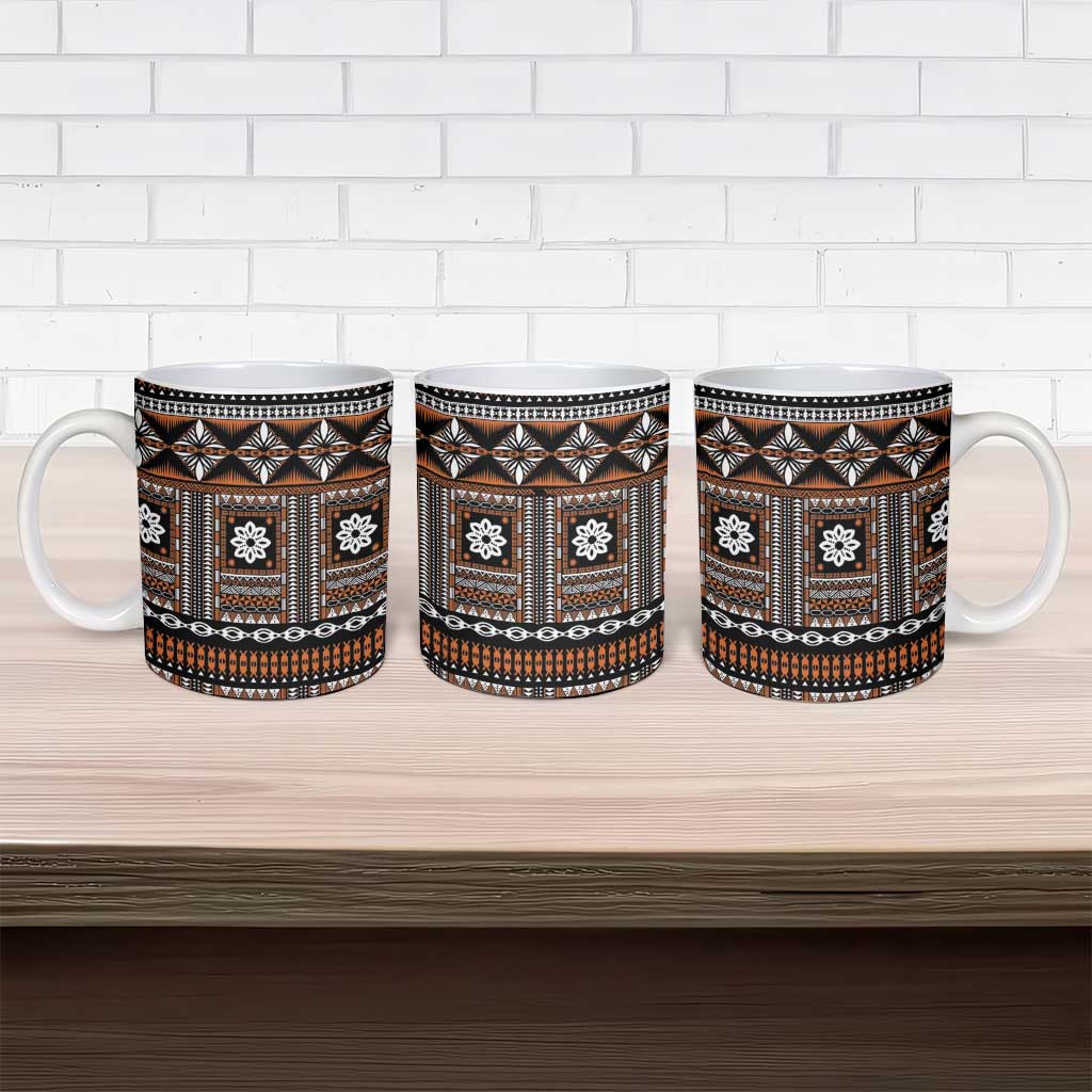 Fiji Masi Tapa Pattern Orange Ceramic Mug - Polynesian Pride