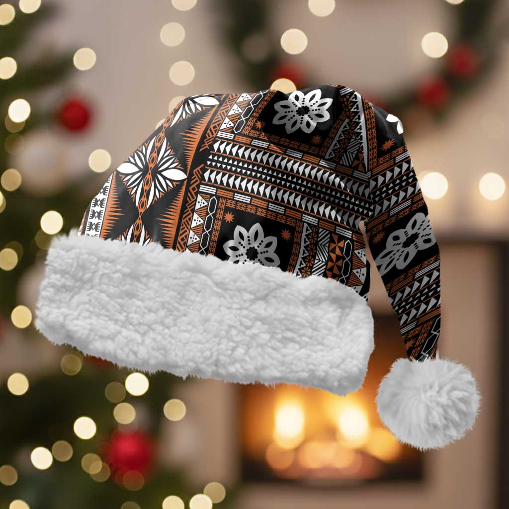 Fiji Masi Tapa Pattern Orange Christmas Santa Hat - Polynesian Pride
