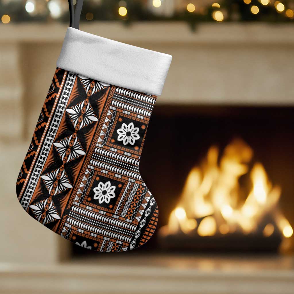 Fiji Masi Tapa Pattern Orange Christmas Stocking - Polynesian Pride