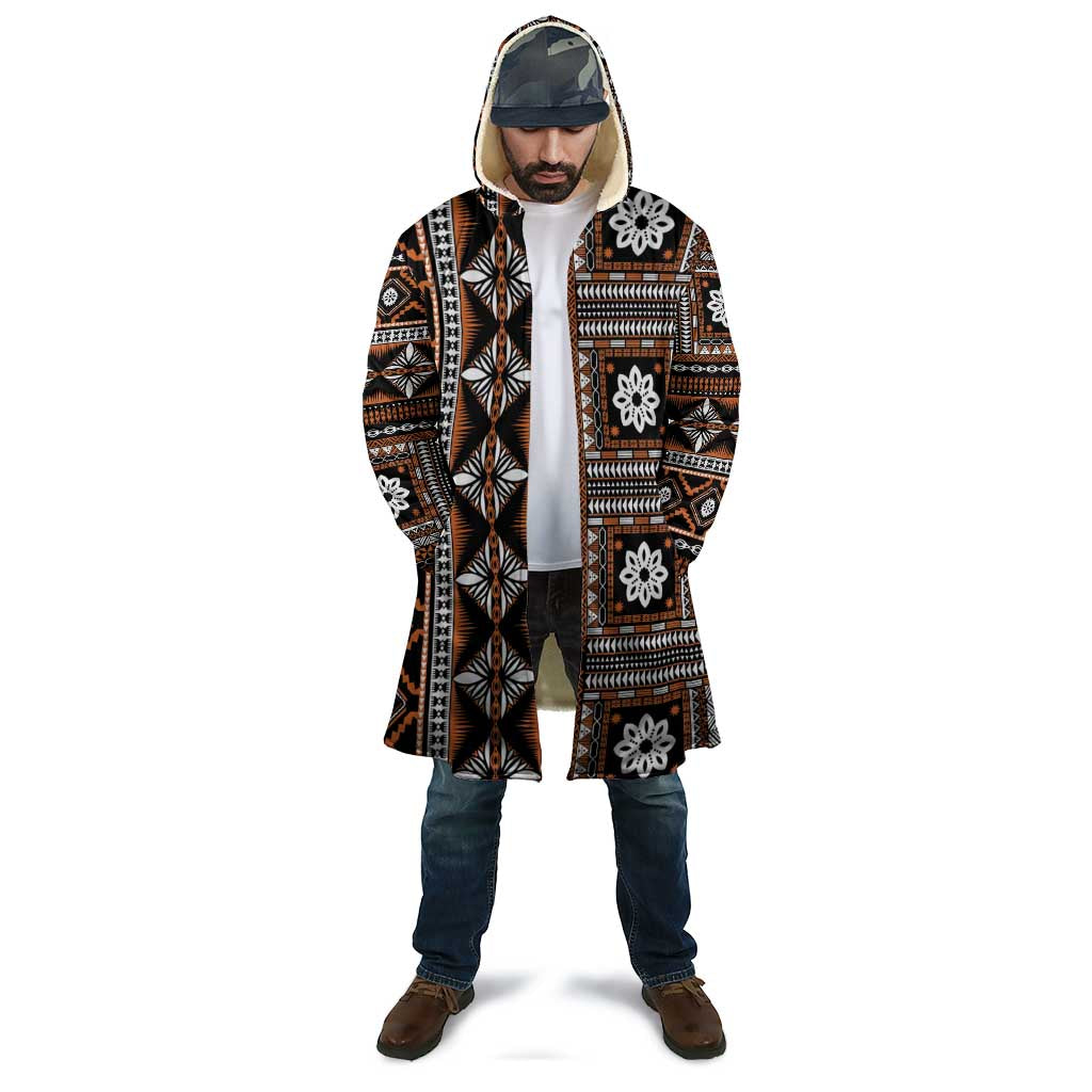 Fiji Masi Tapa Pattern Orange Cloak - Polynesian Pride