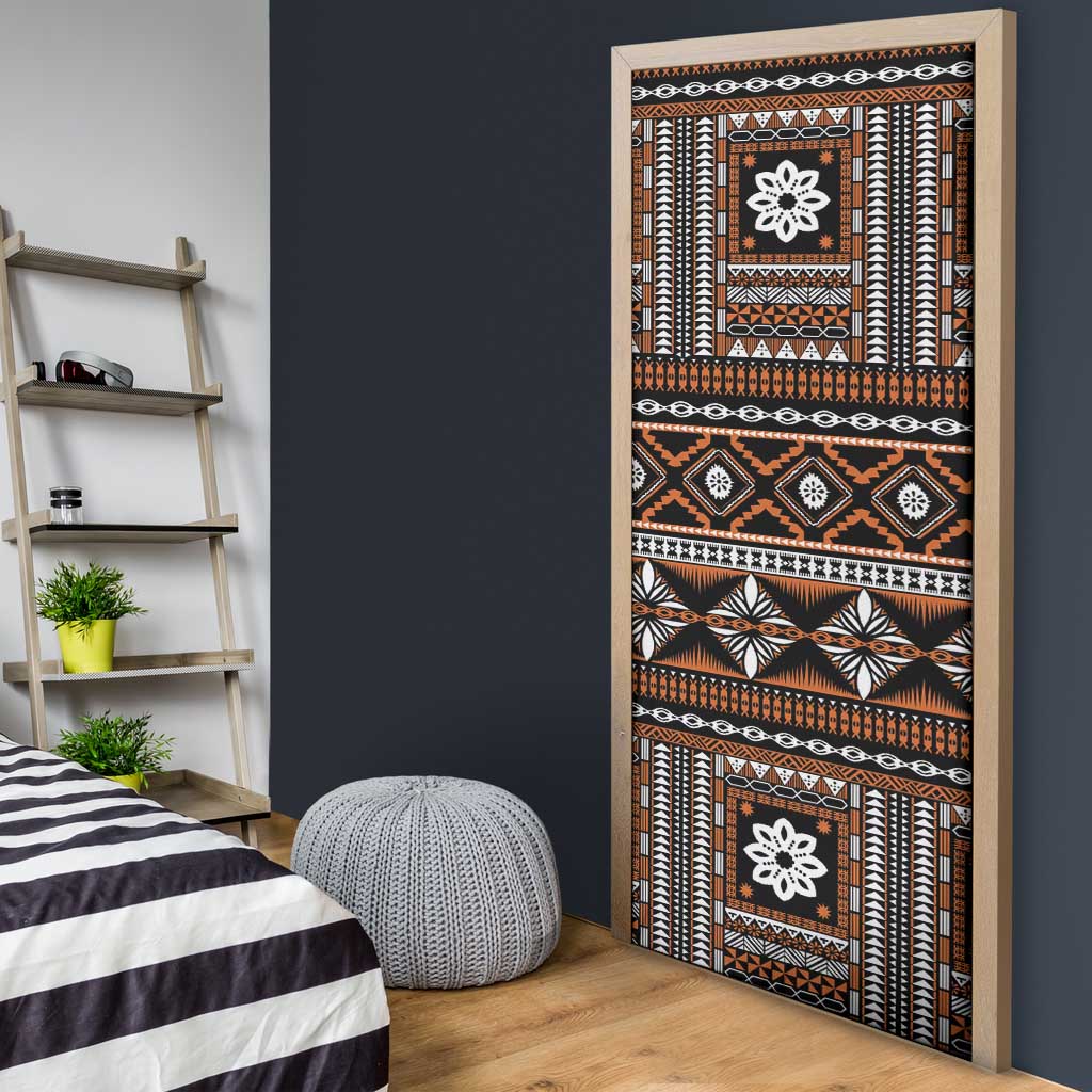Fiji Masi Tapa Pattern Orange Door Cover - Polynesian Pride