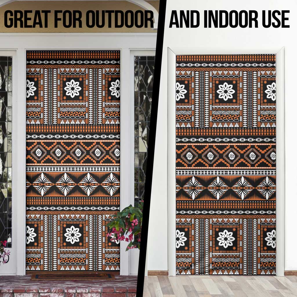 Fiji Masi Tapa Pattern Orange Door Cover - Polynesian Pride