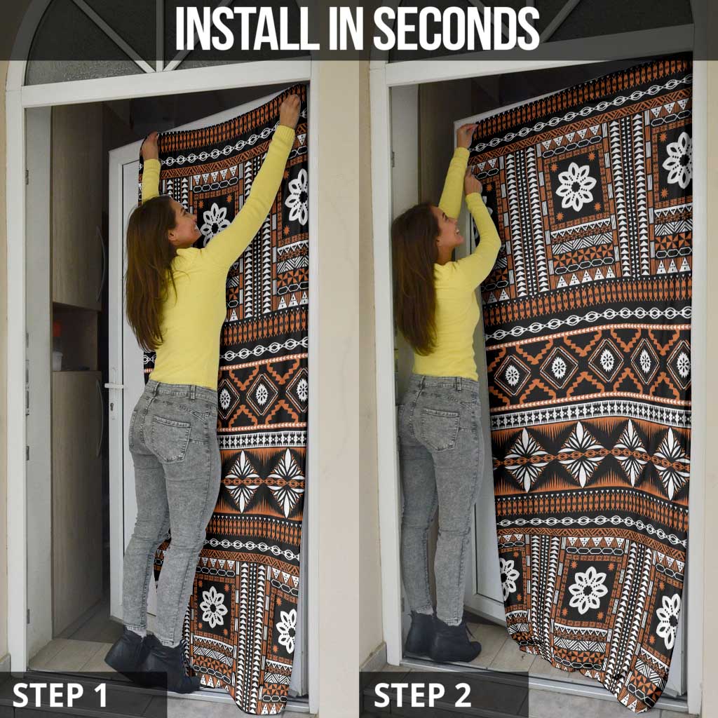 Fiji Masi Tapa Pattern Orange Door Cover - Polynesian Pride