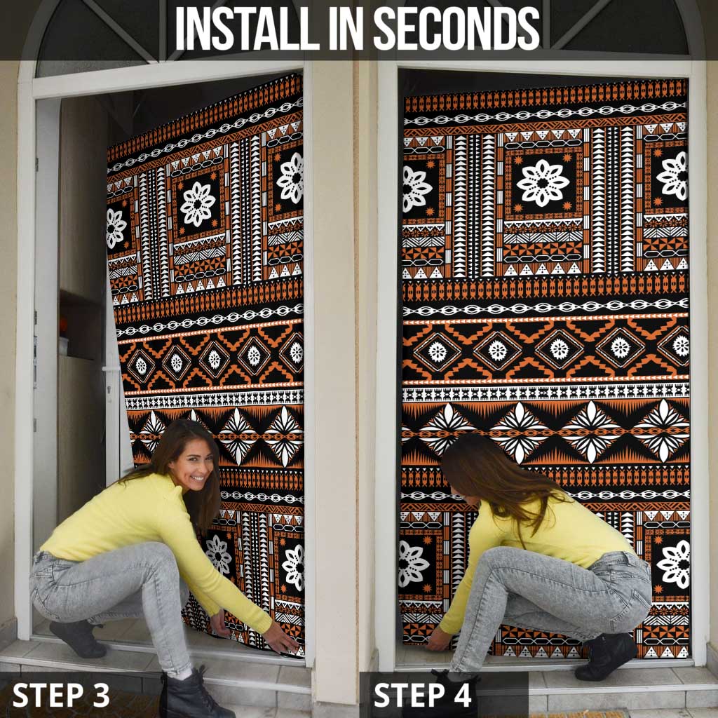 Fiji Masi Tapa Pattern Orange Door Cover - Polynesian Pride