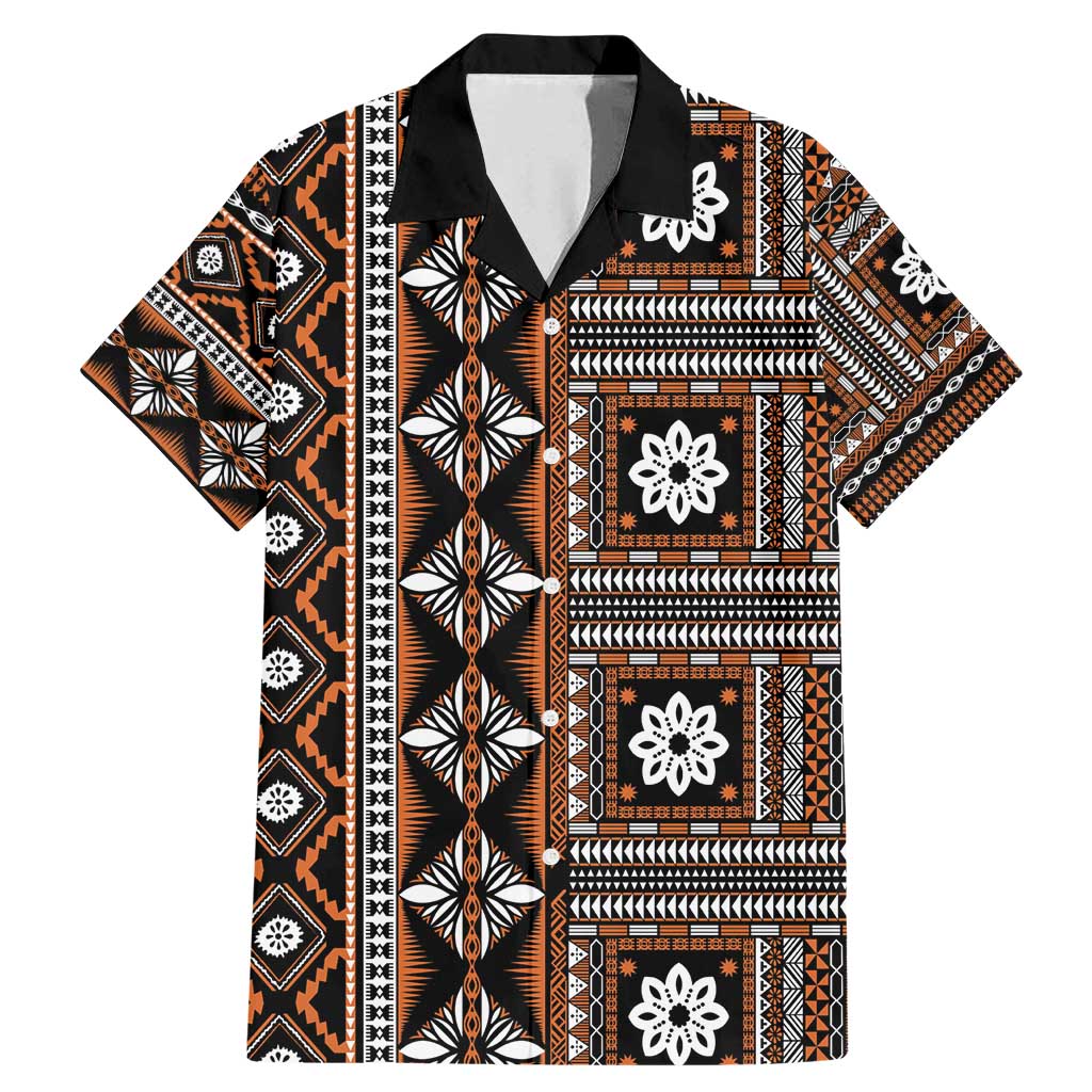 Fiji Masi Tapa Pattern Orange Family Matching Mermaid Dress and Hawaiian Shirt - Polynesian Pride