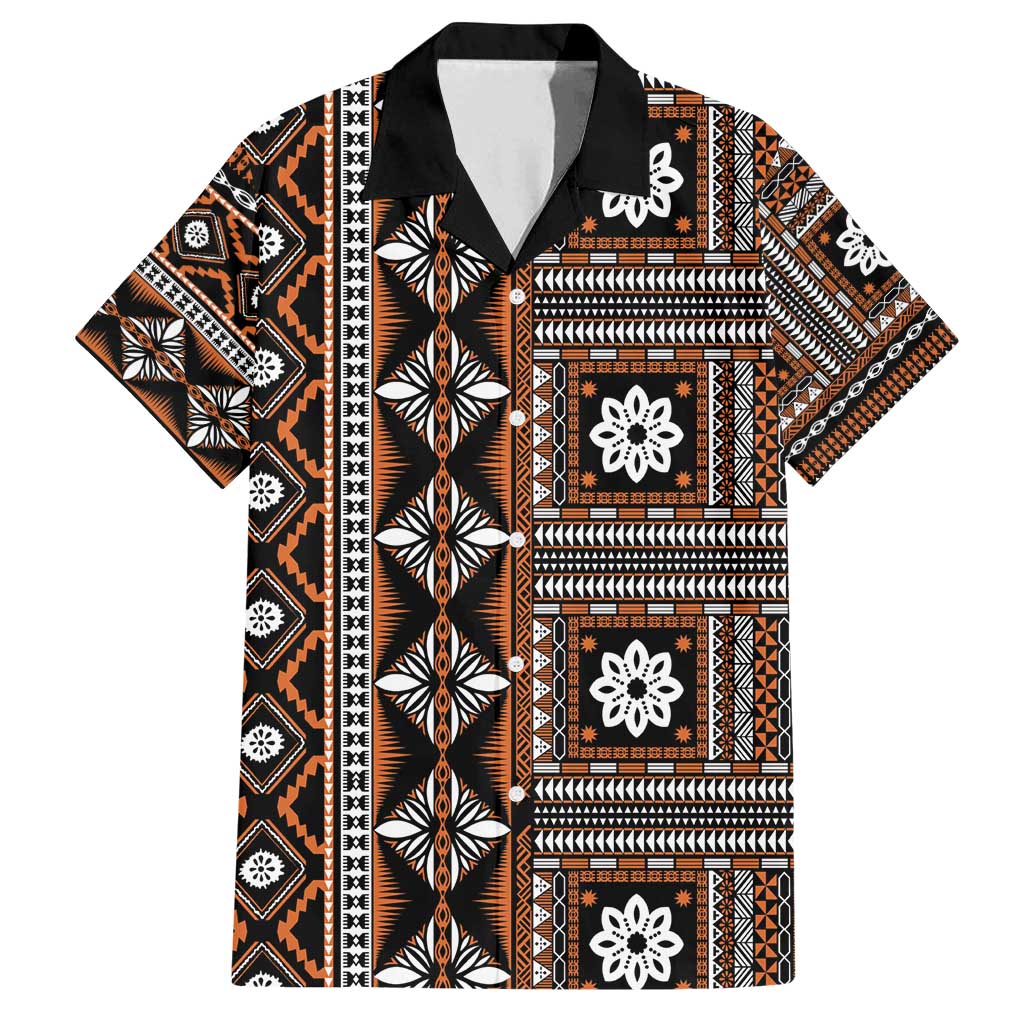 Fiji Masi Tapa Pattern Orange Family Matching Puletasi and Hawaiian Shirt - Polynesian Pride