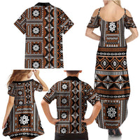 Fiji Masi Tapa Pattern Orange Family Matching Summer Maxi Dress and Hawaiian Shirt - Polynesian Pride