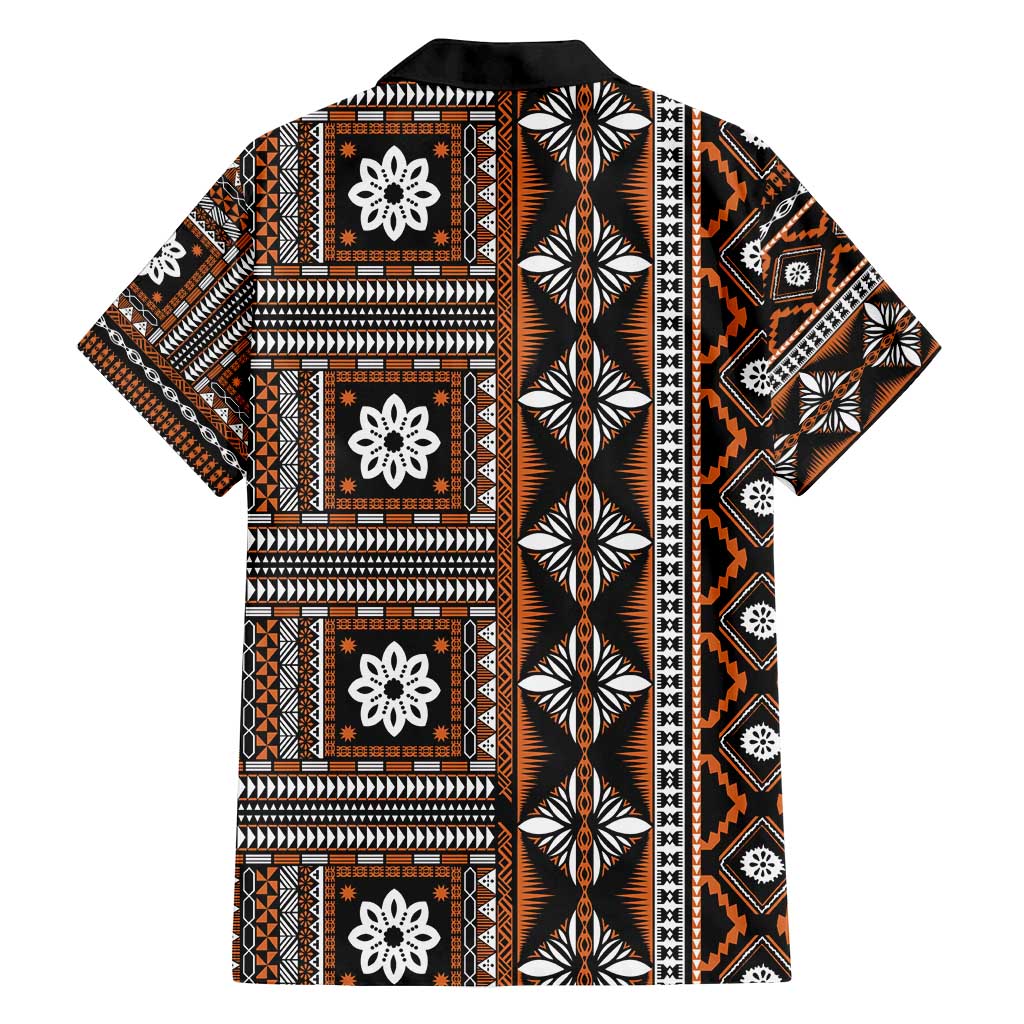 Fiji Masi Tapa Pattern Orange Family Matching Summer Maxi Dress and Hawaiian Shirt - Polynesian Pride