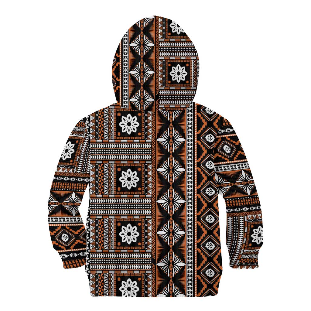 Fiji Masi Tapa Pattern Orange Kid Hoodie - Polynesian Pride