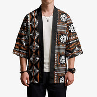Fiji Masi Tapa Pattern Orange Kimono - Polynesian Pride