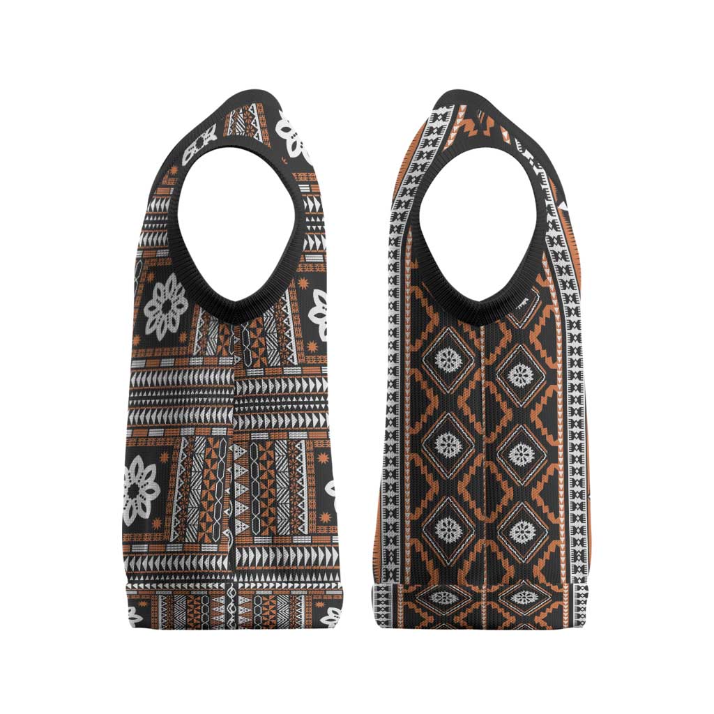 Fiji Masi Tapa Pattern Orange Christmas Knitted V-Neck Vest - Polynesian Pride