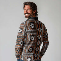 Fiji Masi Tapa Pattern Orange Long Sleeve Polo Shirt - Polynesian Pride