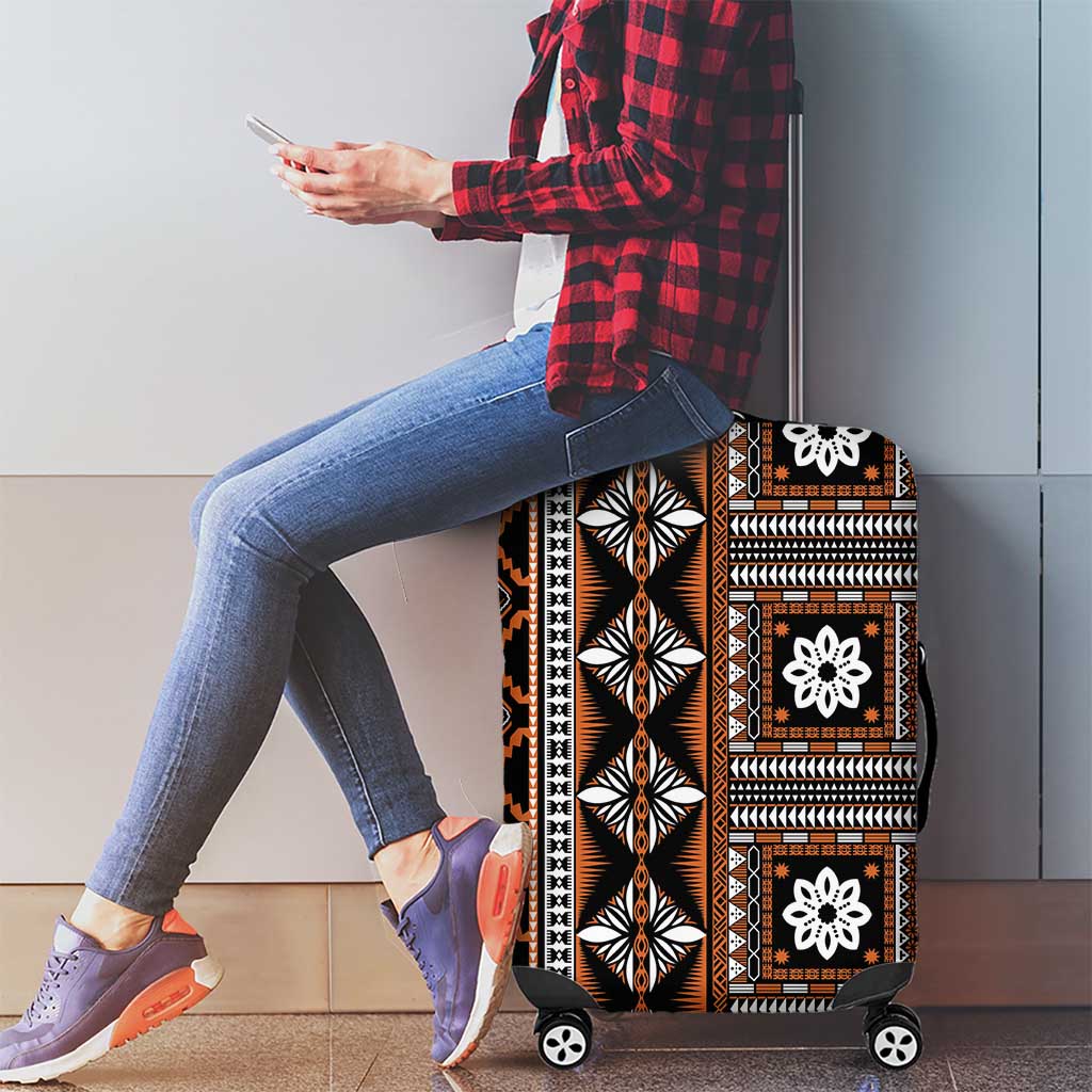 Fiji Masi Tapa Pattern Orange Luggage Cover - Polynesian Pride