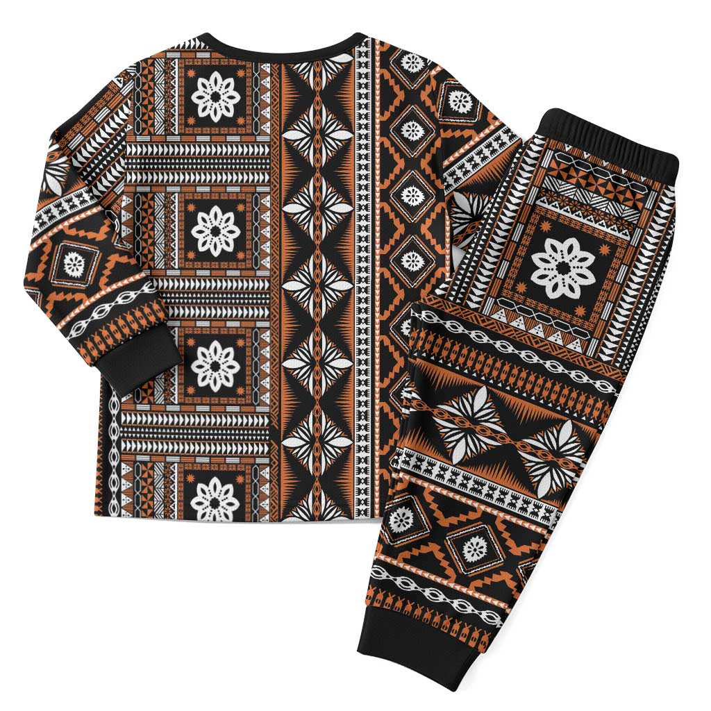Fiji Masi Tapa Pattern Orange Christmas Pajama Set - Polynesian Pride