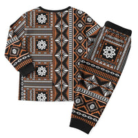 Fiji Masi Tapa Pattern Orange Christmas Pajama Set - Polynesian Pride