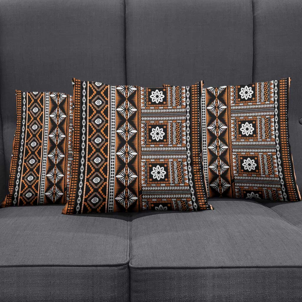 Fiji Masi Tapa Pattern Orange Pillow Cover - Polynesian Pride