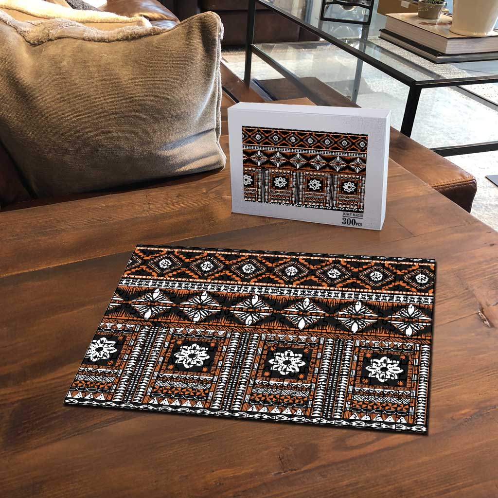 Fiji Masi Tapa Pattern Orange Puzzle - Polynesian Pride