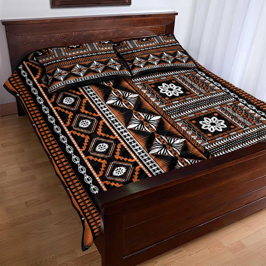 Fiji Masi Tapa Pattern Orange Quilt Bed Set - Polynesian Pride