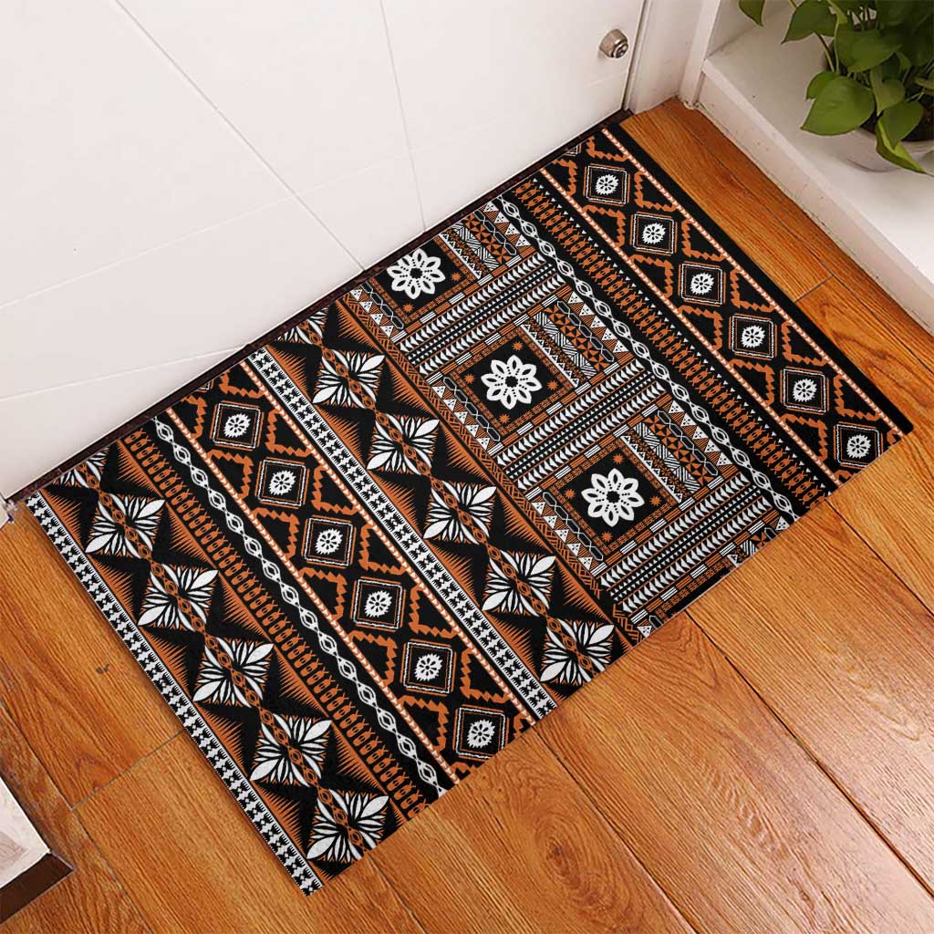 Fiji Masi Tapa Pattern Orange Rubber Doormat - Polynesian Pride
