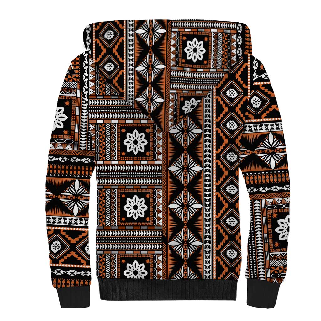 Fiji Masi Tapa Pattern Orange Sherpa Hoodie - Polynesian Pride