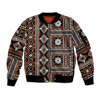 Fiji Masi Tapa Pattern Orange Sleeve Zip Bomber Jacket - Polynesian Pride