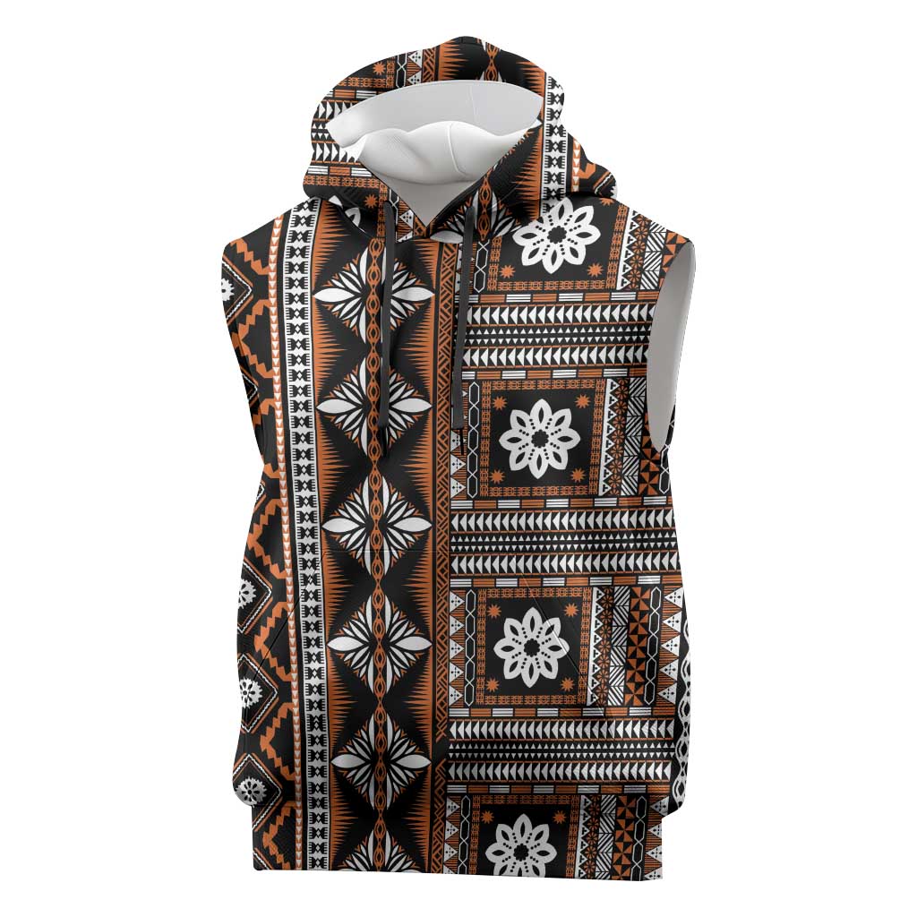 Fiji Masi Tapa Pattern Orange Sleeveless Hoodie - Polynesian Pride
