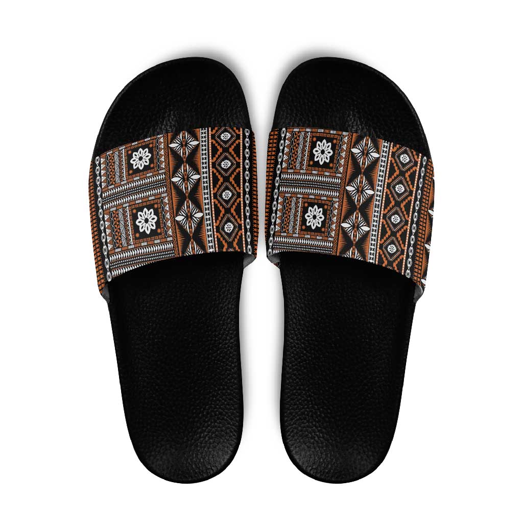 Fiji Masi Tapa Pattern Orange Slide Sandals - Polynesian Pride