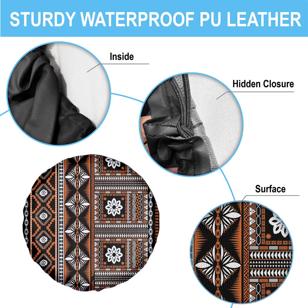 Fiji Masi Tapa Pattern Orange Spare Tire Cover - Polynesian Pride