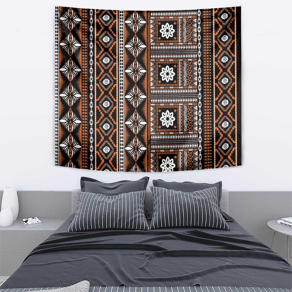 Fiji Masi Tapa Pattern Orange Tapestry - Polynesian Pride