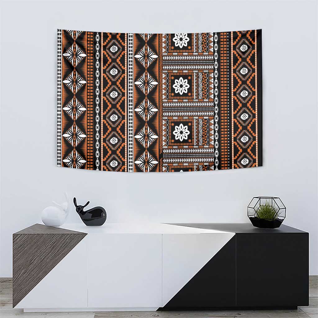 Fiji Masi Tapa Pattern Orange Tapestry - Polynesian Pride