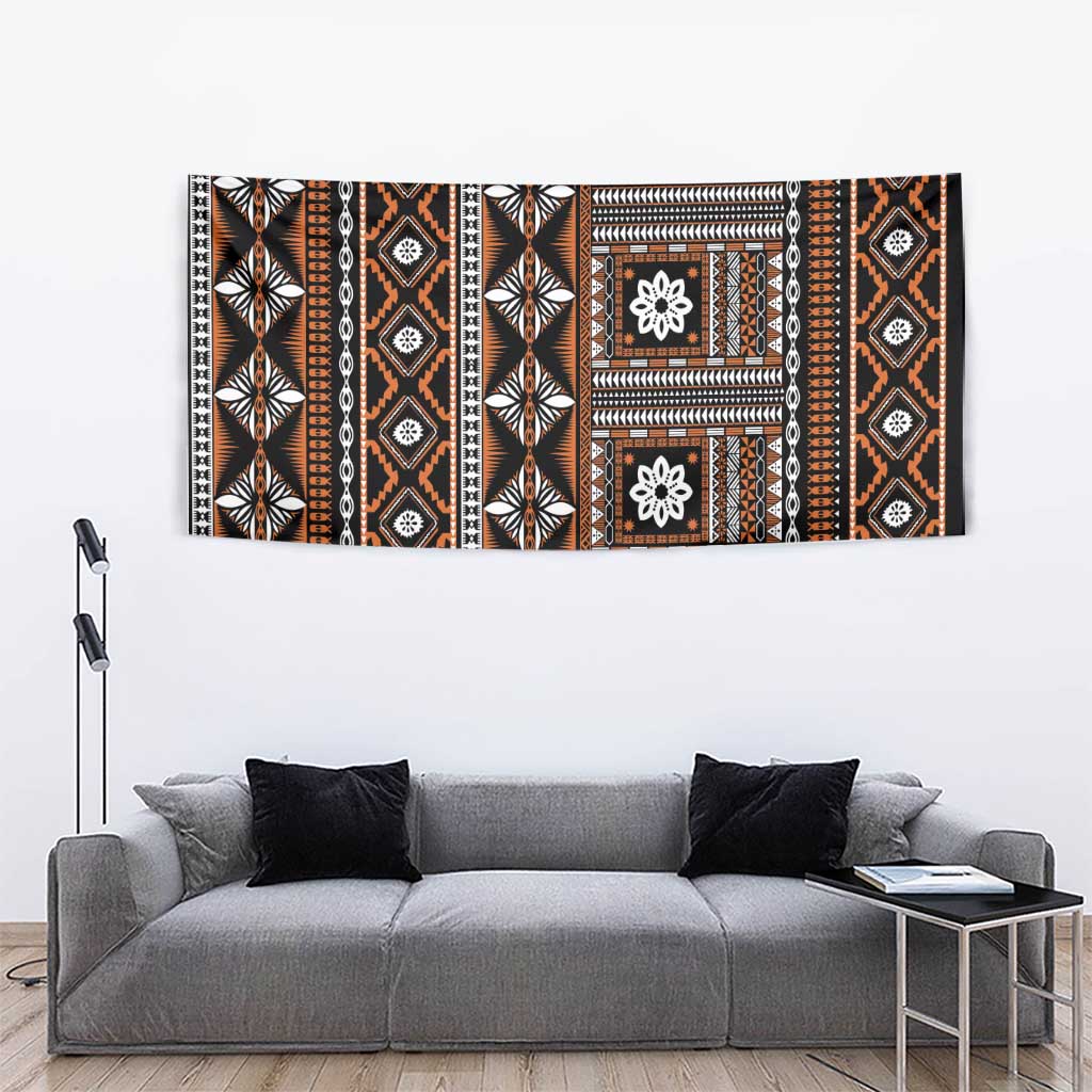 Fiji Masi Tapa Pattern Orange Tapestry - Polynesian Pride