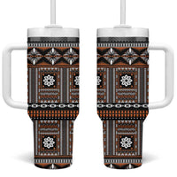 Fiji Masi Tapa Pattern Orange Tumbler With Handle - Polynesian Pride