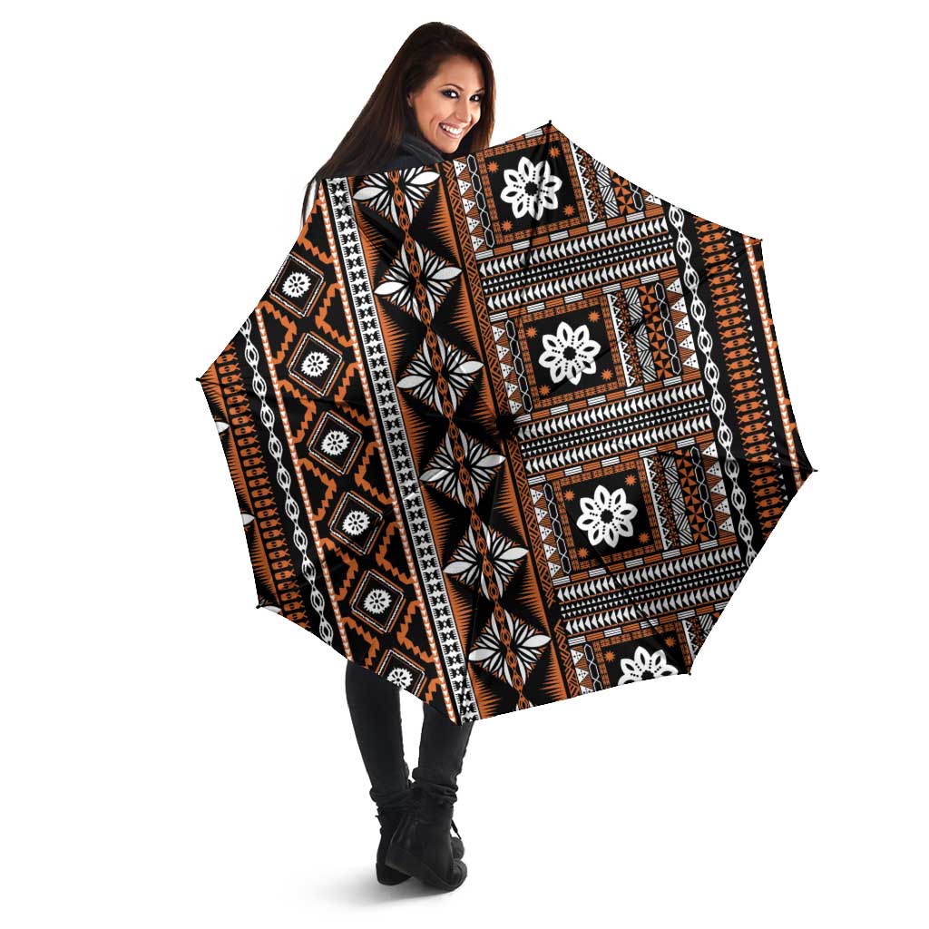 Fiji Masi Tapa Pattern Orange Umbrella - Polynesian Pride