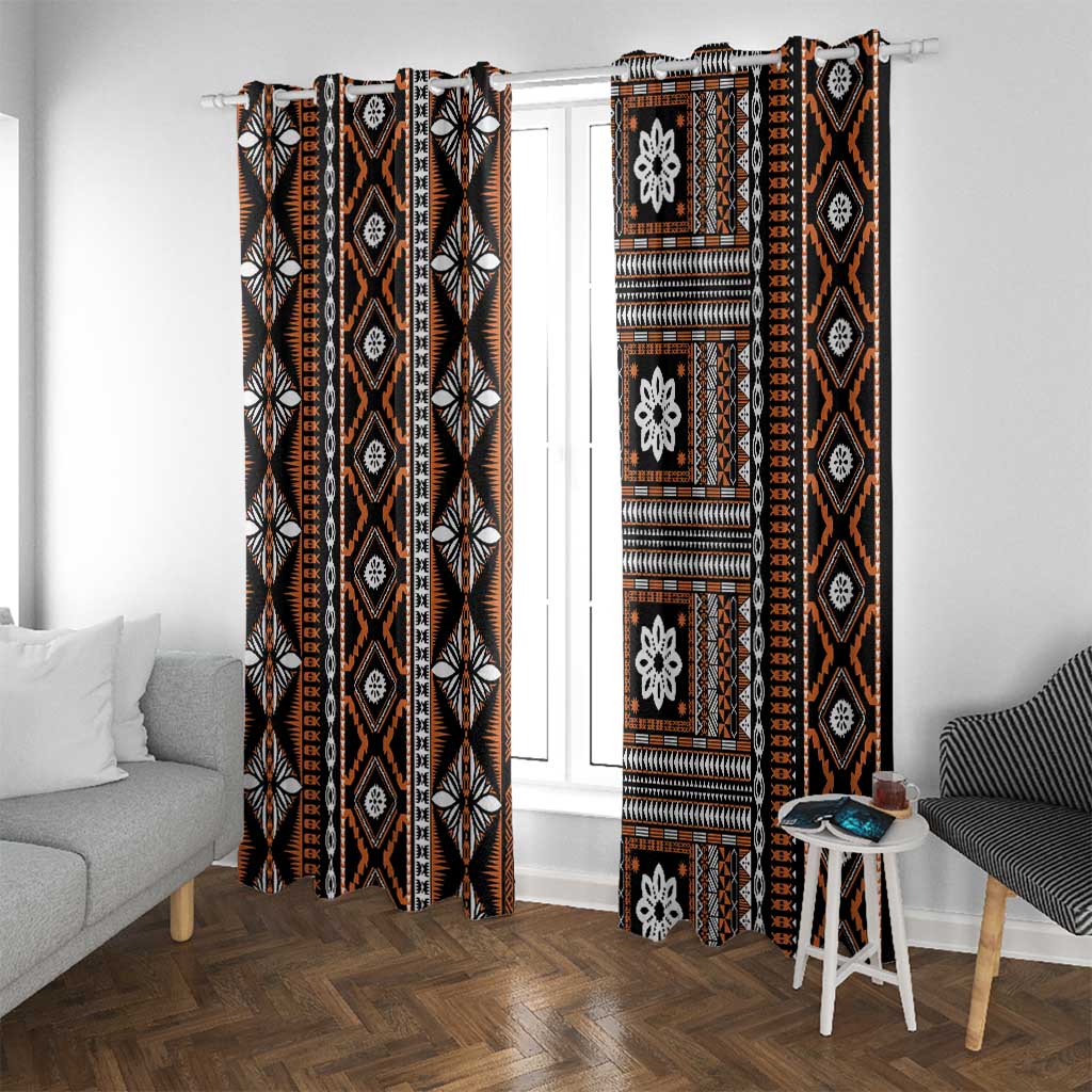 Fiji Masi Tapa Pattern Orange Window Curtain - Polynesian Pride