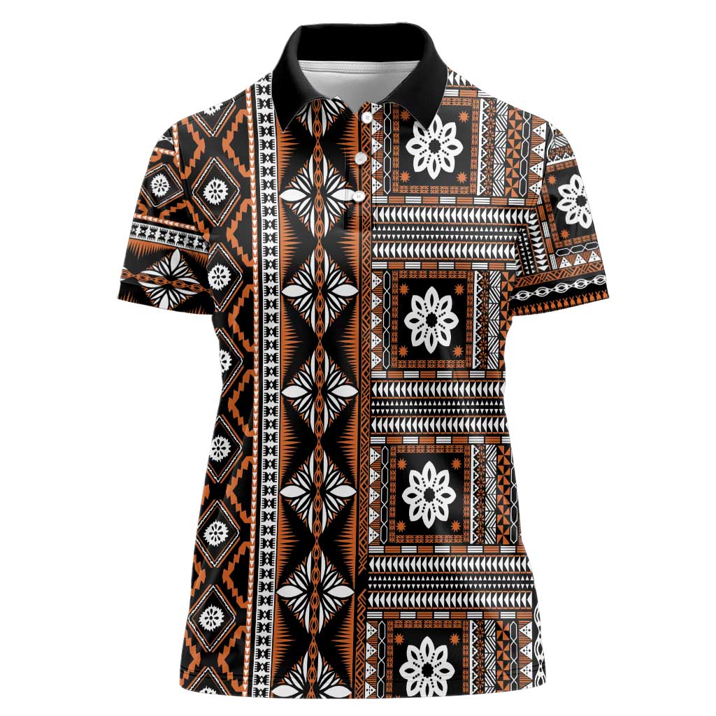 Fiji Masi Tapa Pattern Orange Women Polo Shirt - Polynesian Pride