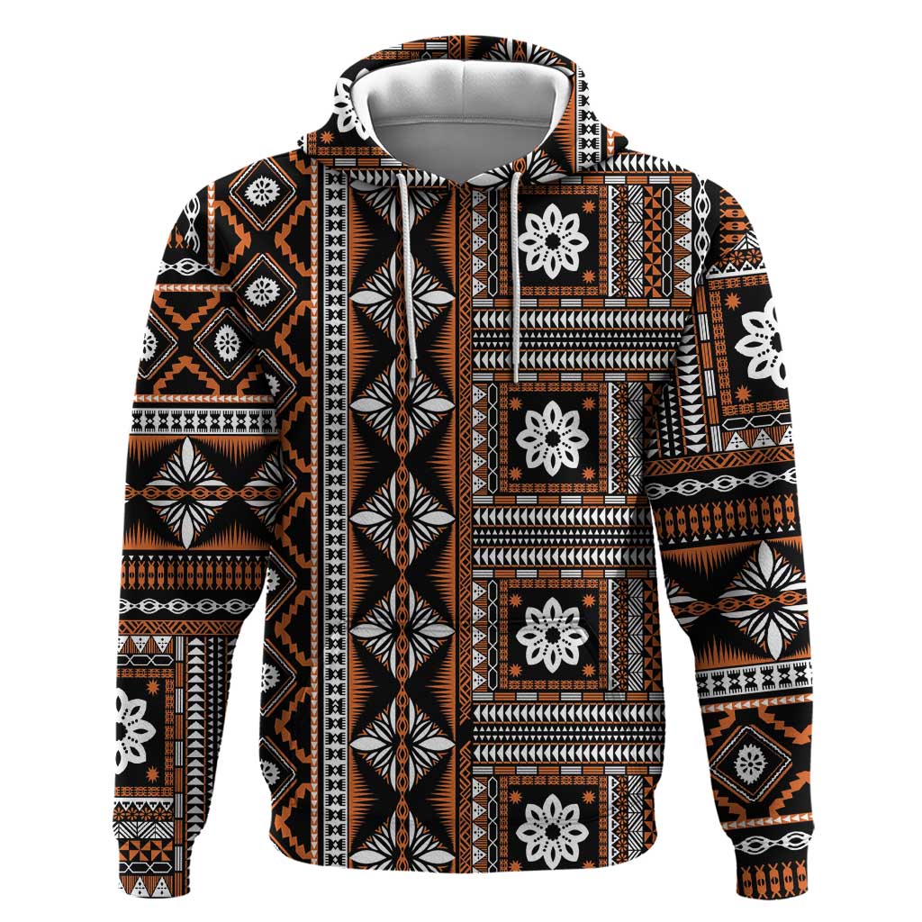 Fiji Masi Tapa Pattern Orange Zip Hoodie - Polynesian Pride