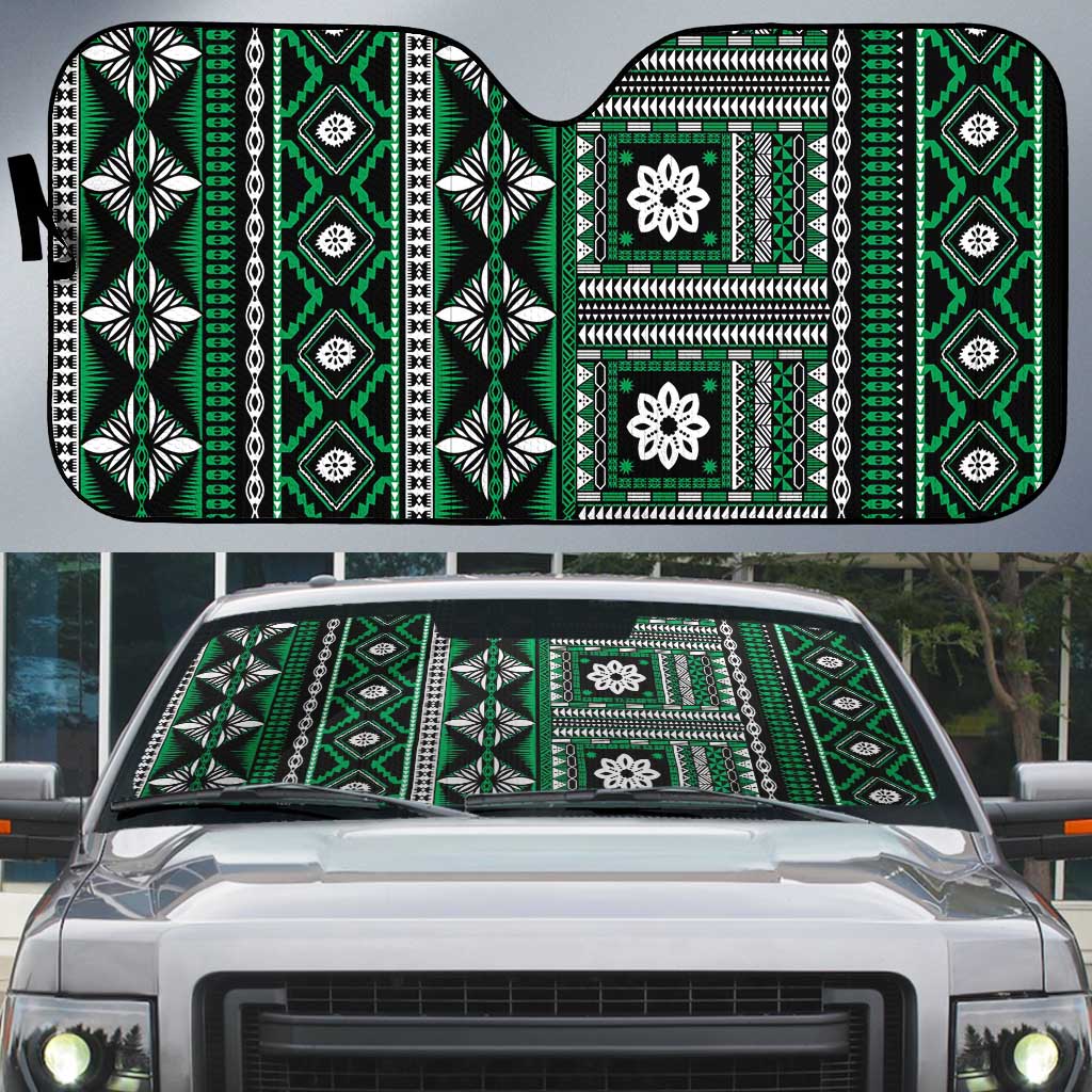 Fiji Masi Tapa Pattern Green Auto Sun Shade - Polynesian Pride