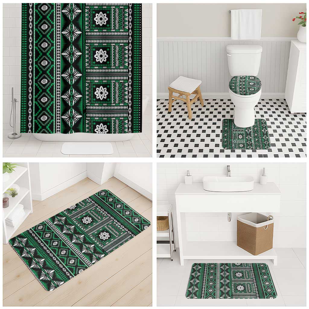 Fiji Masi Tapa Pattern Green Bathroom Set - Polynesian Pride