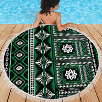 Fiji Masi Tapa Pattern Green Beach Blanket - Polynesian Pride