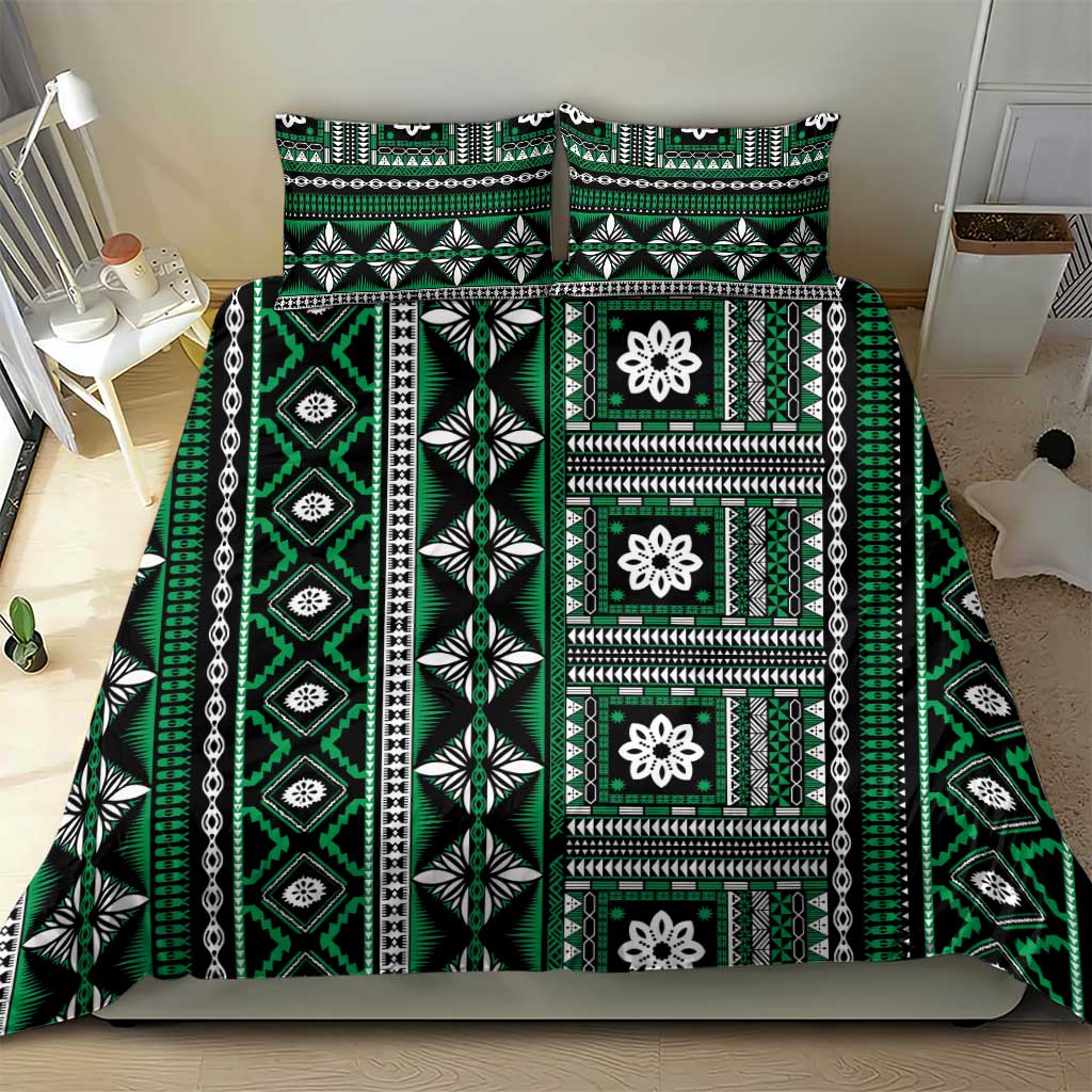 Fiji Masi Tapa Pattern Green Bedding Set - Polynesian Pride