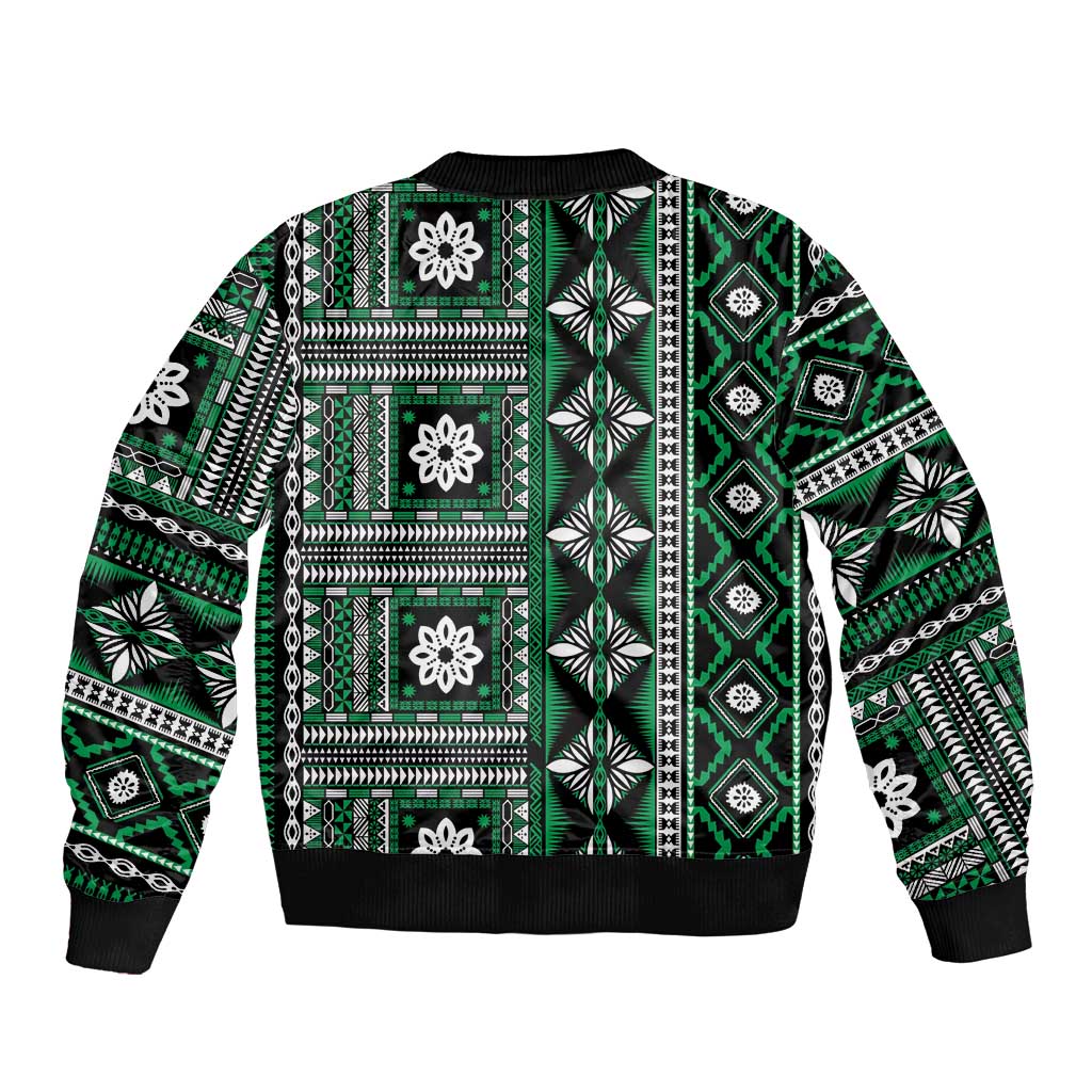 Fiji Masi Tapa Pattern Green Bomber Jacket - Polynesian Pride