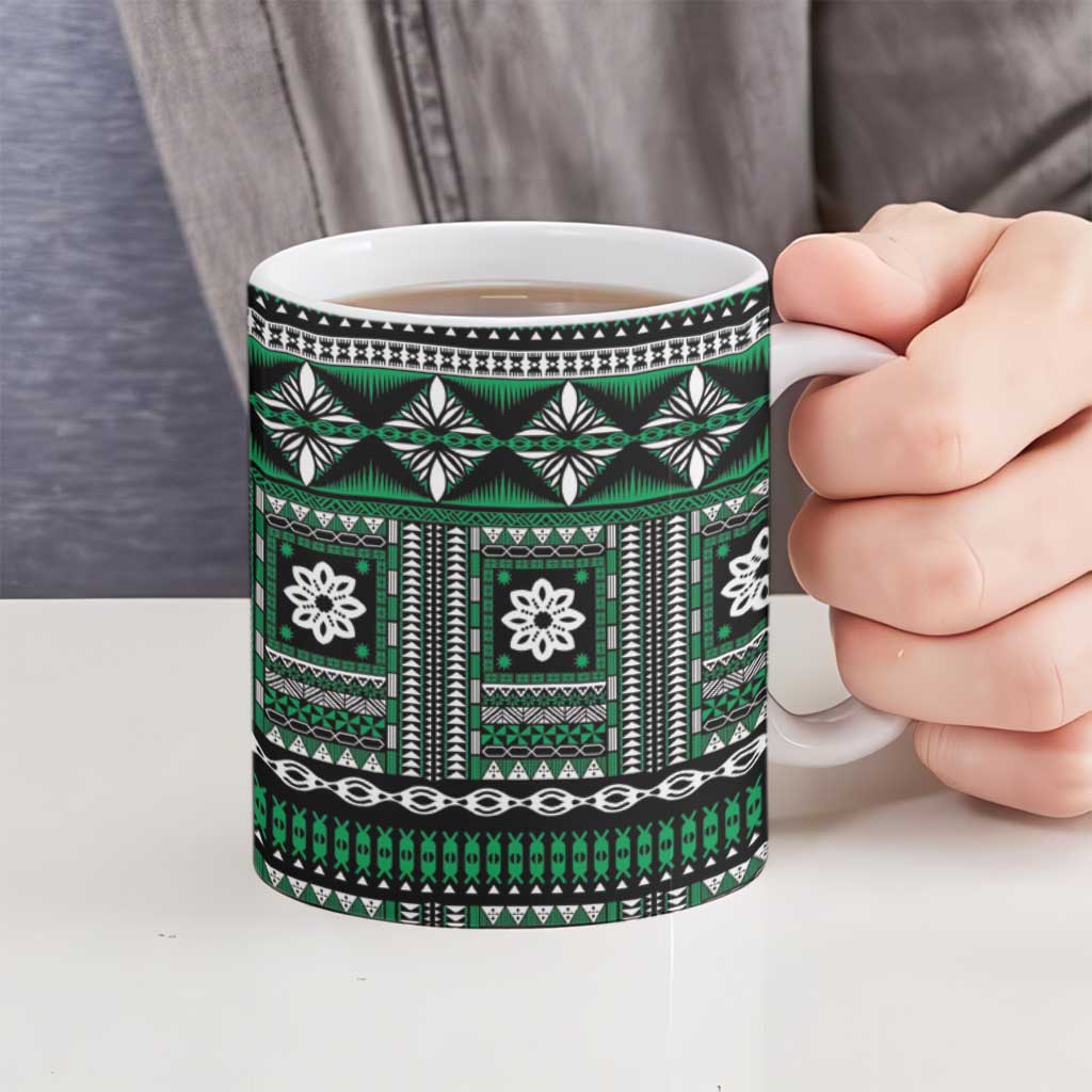 Fiji Masi Tapa Pattern Green Ceramic Mug - Polynesian Pride