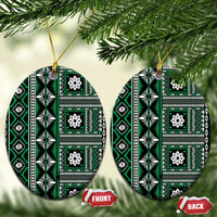 Fiji Masi Tapa Pattern Green Ceramic Ornament - Polynesian Pride
