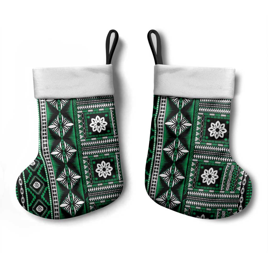 Fiji Masi Tapa Pattern Green Christmas Stocking - Polynesian Pride