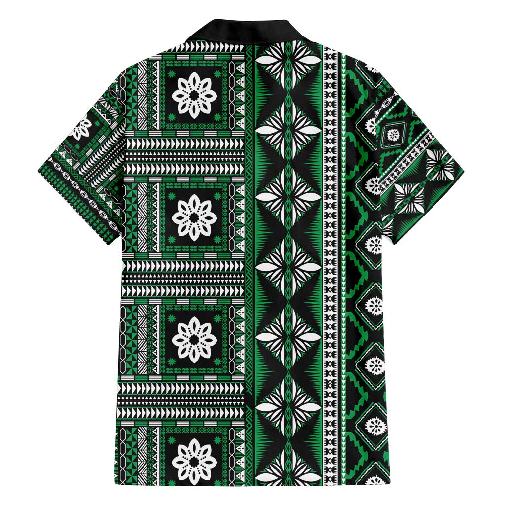 Fiji Masi Tapa Pattern Green Family Matching Long Sleeve Bodycon Dress and Hawaiian Shirt - Polynesian Pride